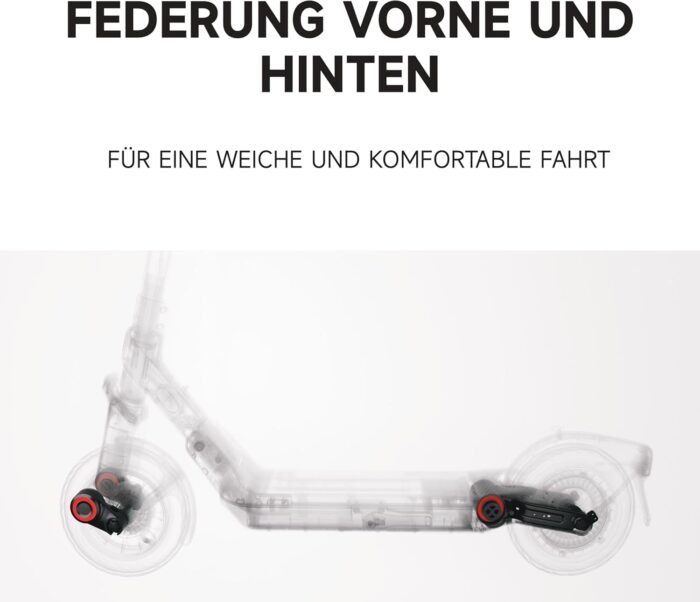 Segway-Ninebot E3 Pro D, E-Scooter Deutscher Straßenzulassung, 55 km Eco Modus Reichweite, 47km Sport Modus Reichweite, Federung vorne & hinten, 800 W Motor, faltbar, 17,9 kg, 10-Zoll Reifen, IPX5