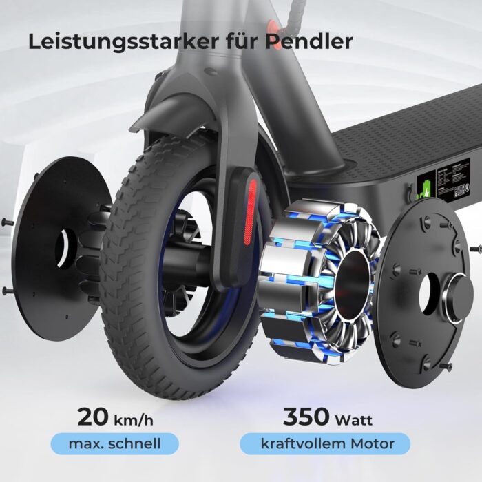 E Scooter mit Straßenzulassung, ABE Elektroroller Belastung bis 120kg, 30 km Reichweite, LED, 20km/h, 350W Motor, 8,5 Zoll Wabenreifen,Duales Bremssystem E Roller für Erwachsene
