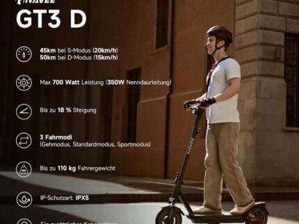 NAVEE GT3 Serie E-Scooter 350W-400W, 50 km-75 km Reichweite | Vierfach-Federung | Klappbar (54 cm) mit IPX5,Steigungen 18%-22%