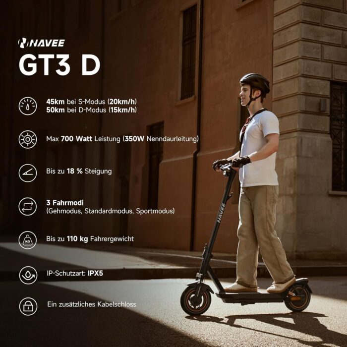 NAVEE GT3 Serie E-Scooter 350W-400W, 50 km-75 km Reichweite | Vierfach-Federung | Klappbar (54 cm) mit IPX5,Steigungen 18%-22%
