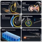 EVERCROSS EV10S MAX Elektroroller mit Straßenzulassung (ABE), Faltbarer E Scooter für Erwachsene - mit APP, 500W Motor, 80KM Reichweite, Max.20 km/h, 10" Vakuumreifen mit Gelschicht