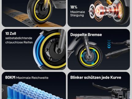 EVERCROSS EV10S MAX Elektroroller mit Straßenzulassung (ABE), Faltbarer E Scooter für Erwachsene - mit APP, 500W Motor, 80KM Reichweite, Max.20 km/h, 10" Vakuumreifen mit Gelschicht