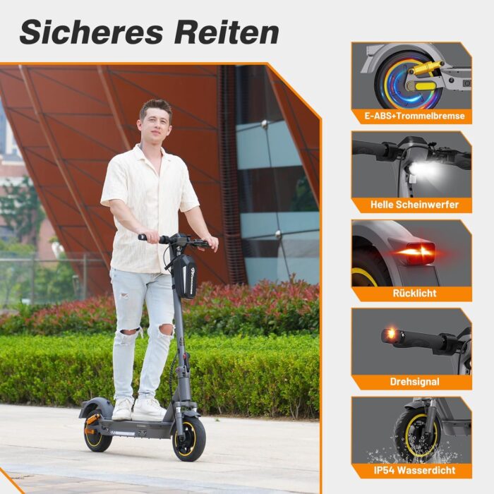 EVERCROSS EV10S MAX Elektroroller mit Straßenzulassung (ABE), Faltbarer E Scooter für Erwachsene - mit APP, 500W Motor, 80KM Reichweite, Max.20 km/h, 10" Vakuumreifen mit Gelschicht