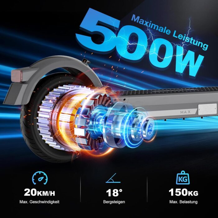 EVERCROSS EV10S MAX Elektroroller mit Straßenzulassung (ABE), Faltbarer E Scooter für Erwachsene - mit APP, 500W Motor, 80KM Reichweite, Max.20 km/h, 10" Vakuumreifen mit Gelschicht