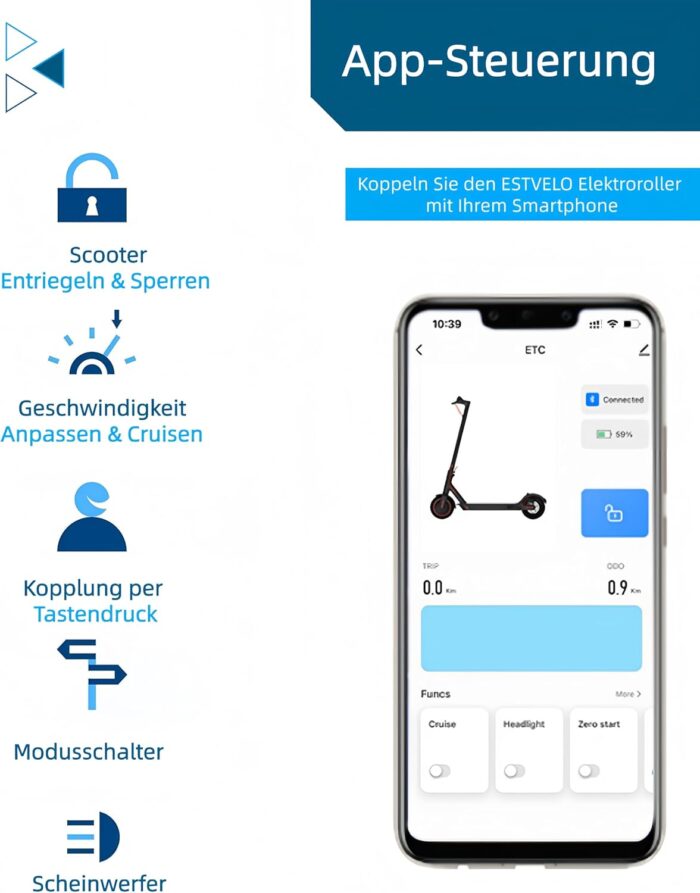 E-Scooter mit Luftreifen, S3 PRO Elektroroller 20km/h - 15% Steigung, 30km Reichweite, 120kg Belastung, Duales Bremssystem, Display, App, E Roller für Erwachsene