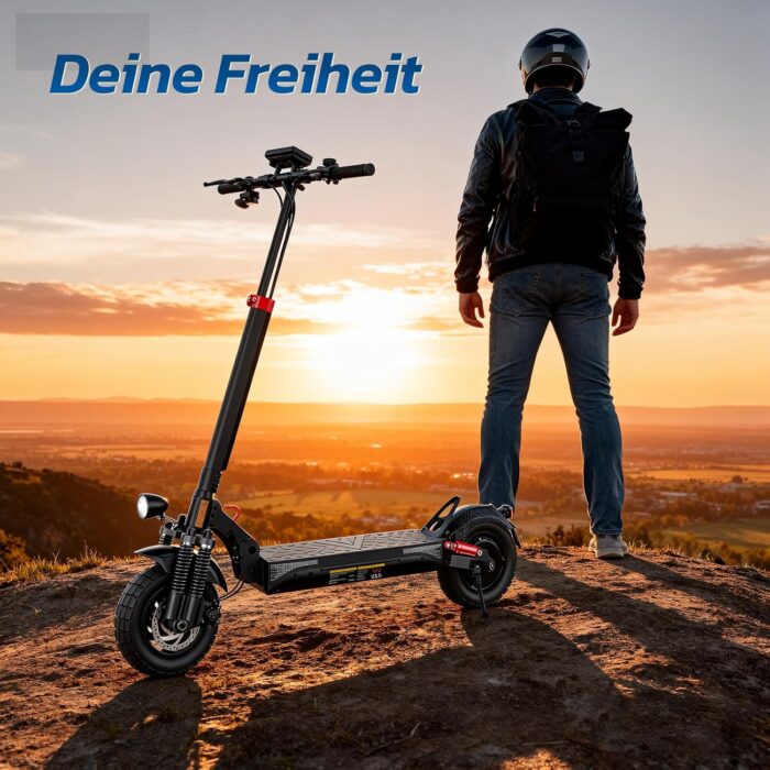 E Scooter mit Straßenzulassung mit Max 70/30KM Reichweite,10/8.5 Zoll Elektroroller mit Komfortable Stoßdämpfer,Faltbarer E Roller Belastung Doppelbremse LED-Licht,APP-Verbindung