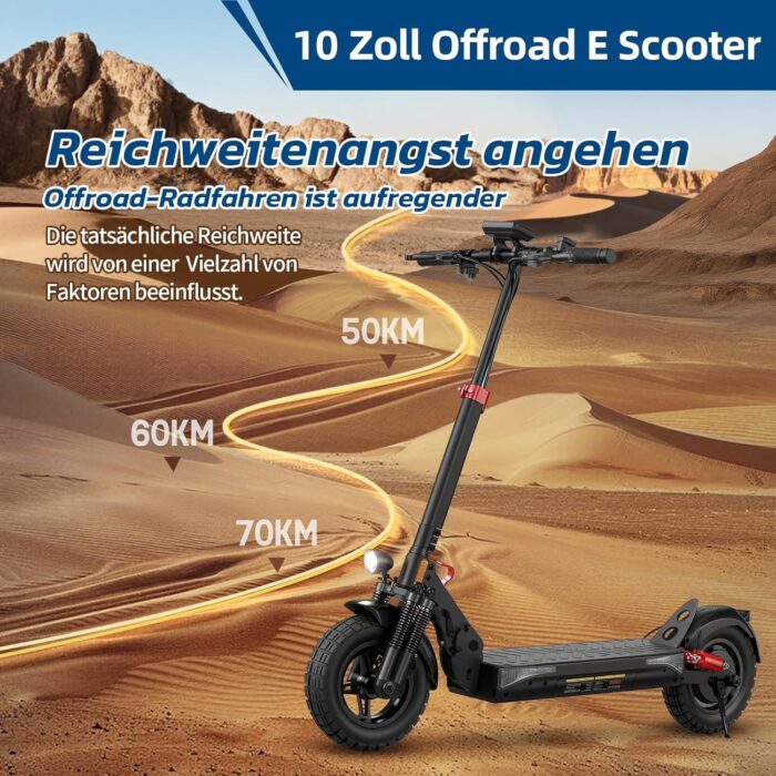 E Scooter mit Straßenzulassung mit Max 70/30KM Reichweite,10/8.5 Zoll Elektroroller mit Komfortable Stoßdämpfer,Faltbarer E Roller Belastung Doppelbremse LED-Licht,APP-Verbindung
