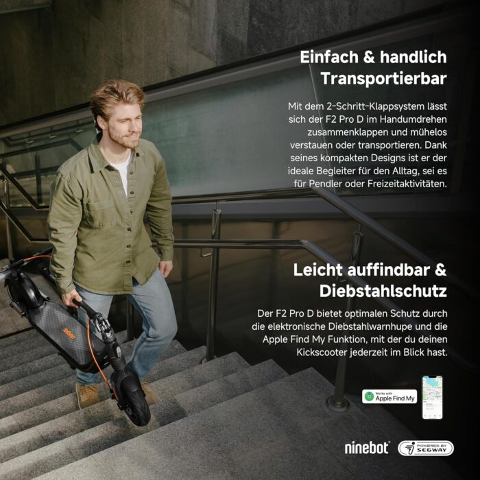 Segway-Ninebot F2 Pro D, E-Scooter mit Straßenzulassung für Erwachsene, max. 20 km/h Geschwindigkeit, 55 km Reichweite, Lange Reichweite
