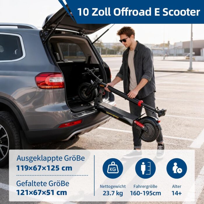 E Scooter mit Straßenzulassung mit Max 70/30KM Reichweite,10/8.5 Zoll Elektroroller mit Komfortable Stoßdämpfer,Faltbarer E Roller Belastung Doppelbremse LED-Licht,APP-Verbindung