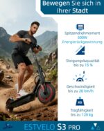 E-Scooter mit Luftreifen, S3 PRO Elektroroller 20km/h - 15% Steigung, 30km Reichweite, 120kg Belastung, Duales Bremssystem, Display, App, E Roller für Erwachsene
