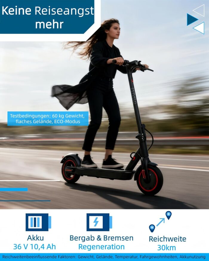 E-Scooter mit Luftreifen, S3 PRO Elektroroller 20km/h - 15% Steigung, 30km Reichweite, 120kg Belastung, Duales Bremssystem, Display, App, E Roller für Erwachsene