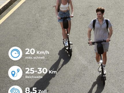 E Scooter mit Straßenzulassung, ABE Elektroroller Belastung bis 120kg, 30 km Reichweite, LED, 20km/h, 350W Motor, 8,5 Zoll Wabenreifen,Duales Bremssystem E Roller für Erwachsene